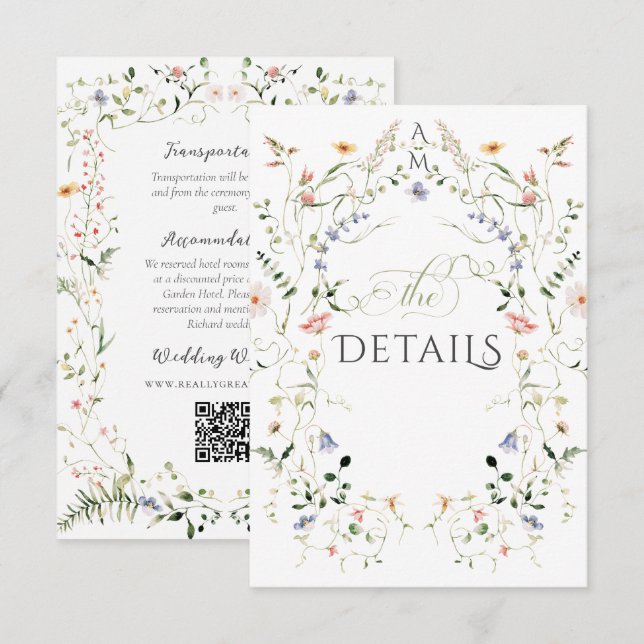 Meadow Wildflower Rustic Boho Photo Wedding Enclosure Card (Front/Back)