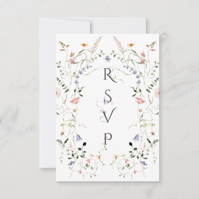 Meadow Wildflower Rustic Boho Photo Wedding RSVP Card (Front)