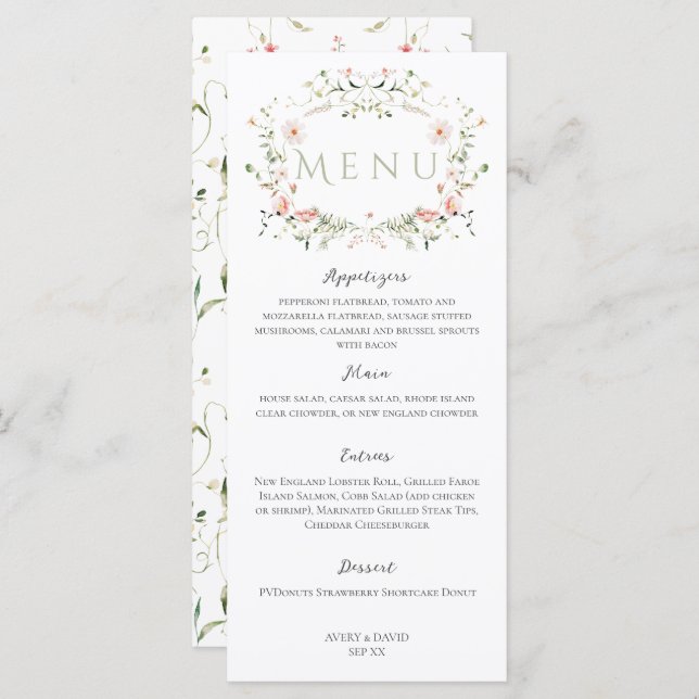 Meadow Wildflower Rustic Boho Wedding Menu (Front/Back)