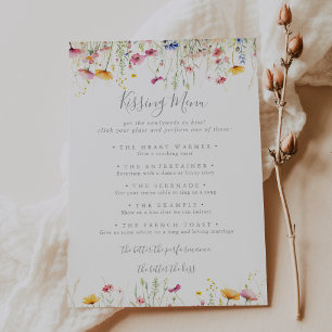 Meadow Wildflower Wedding Kissing Menu Game Card