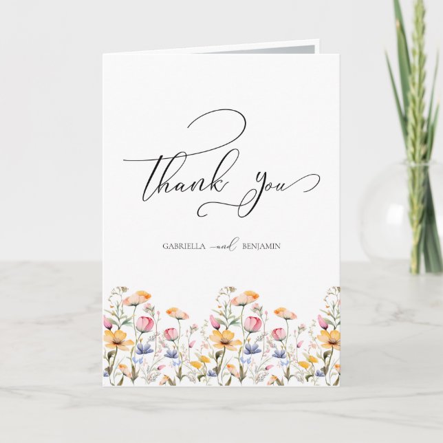 Meadow Wildflower Wedding Photo Thank You Card (Front)