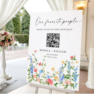 Meadow Wildflower Wedding QR code SEATING CHART Foam Board