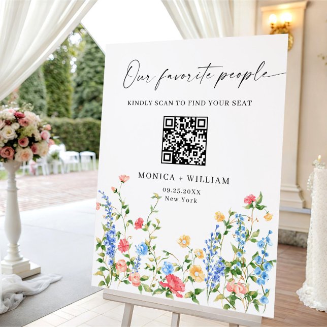 Meadow Wildflower Wedding QR code SEATING CHART Foam Board (Creator Uploaded)