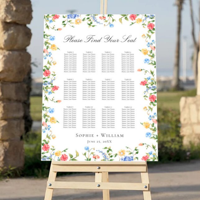 Meadow Wildflowers 12 Tables SEATING CHART Foam Board (Creator Uploaded)