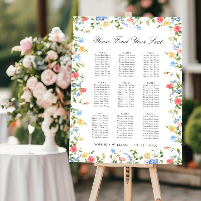 Meadow Wildflowers 9 Tables SEATING CHART Foam Board (Creator Uploaded)