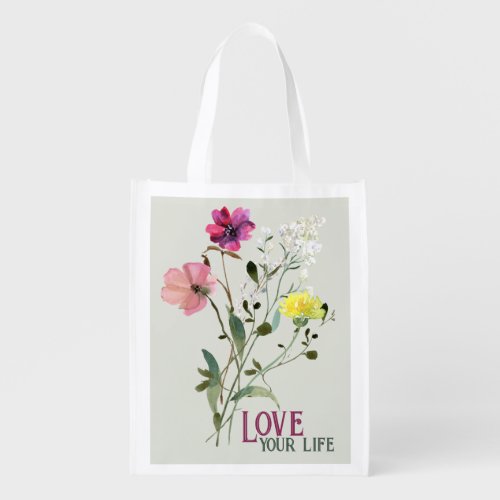 Meadow Wildflowers and Butterfly Watercolor Tote 