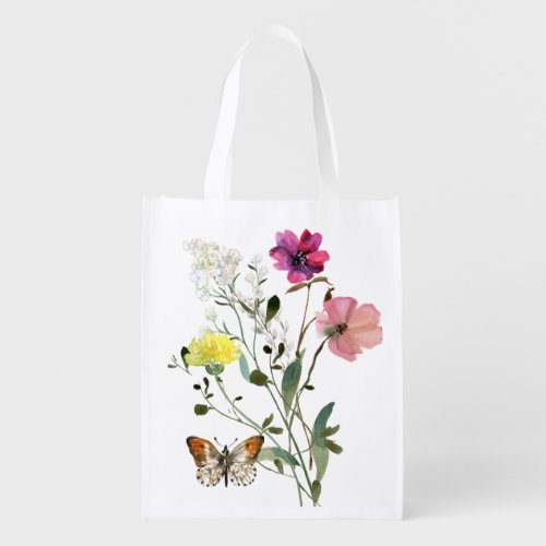 Meadow Wildflowers and Butterfly Watercolor Tote 