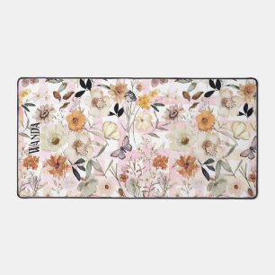 Meadow Wildflowers & Butterflies Pattern Monogram Desk Mat