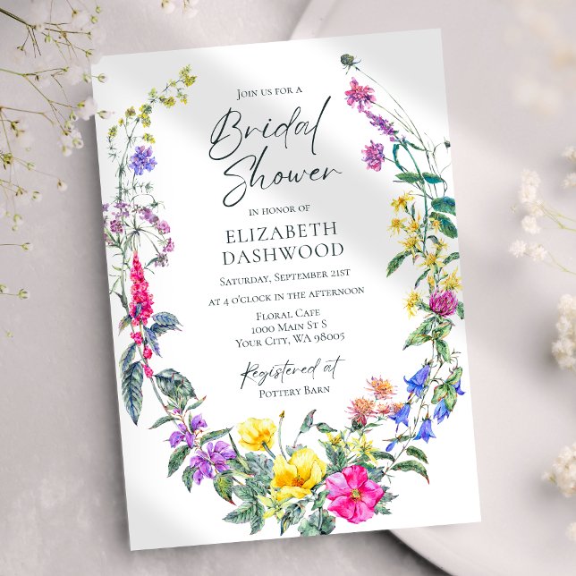 Meadow Wildflowers Colorful Floral Bridal Shower Invitation (Creator Uploaded)