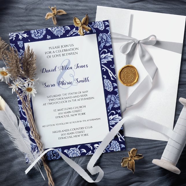 Meadow Wildflowers Indigo Blue Wedding Invitation (Creator Uploaded)