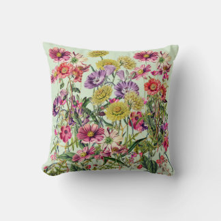 Meadow Wildflowers on Green Throw Pillow