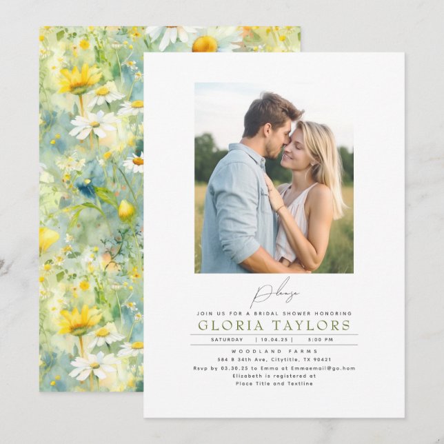 Meadow Wildflowers Summer Boho Bridal Shower Photo Invitation (Front/Back)