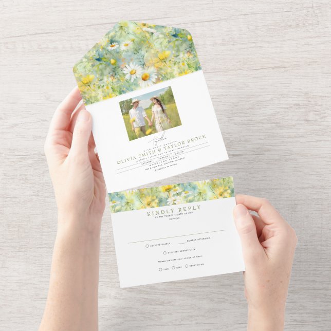 Meadow Wildflowers Summer Boho Wedding Photo All In One Invitation (Tearaway)