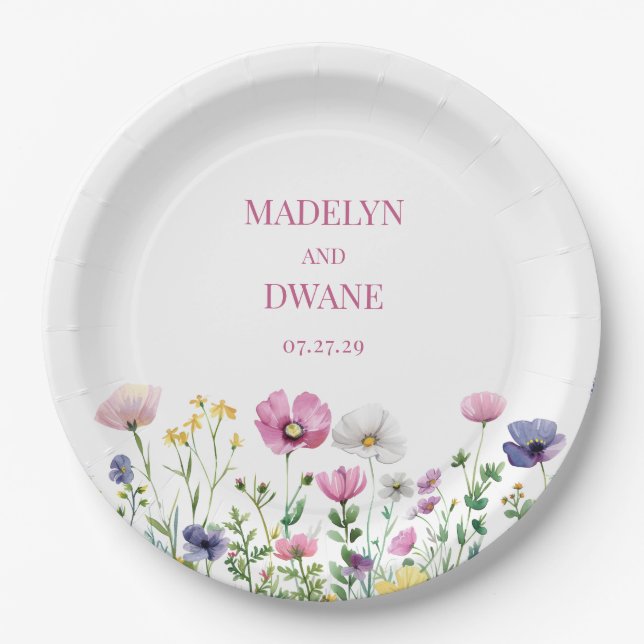 Meadow Wildflowers Wedding Reception  Paper Plates (Front)