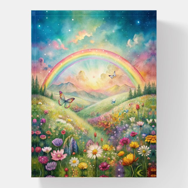 Meadow with Flowers and Butterflies and a Rainbow Paperweight (Vertical)