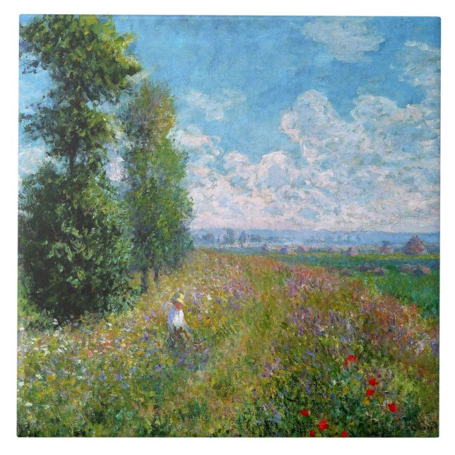 Meadow with Poplars by Claude Monet Ceramic Tile (Front)