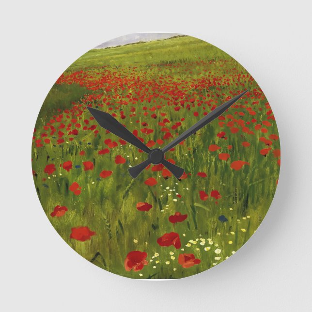 Meadow with Poppies (1896) Merse Pál Szinyei Round Clock (Front)