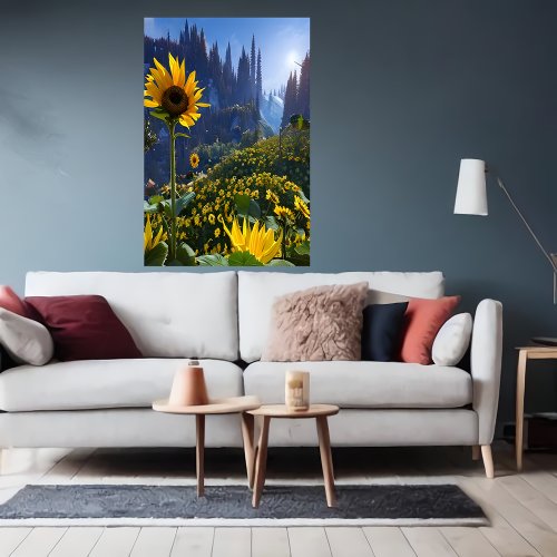 Meadow with sunflowers  AI Art  Poster