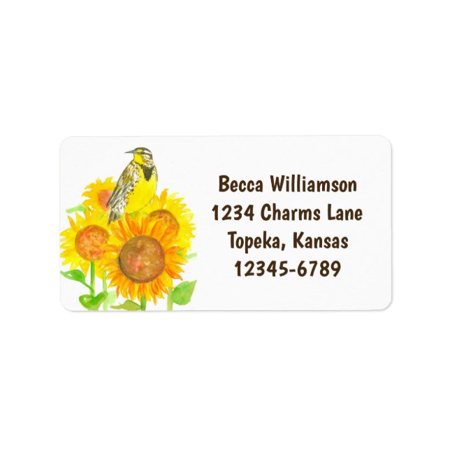 Meadowlark Bird Sunflowers Return Address Label (Front)