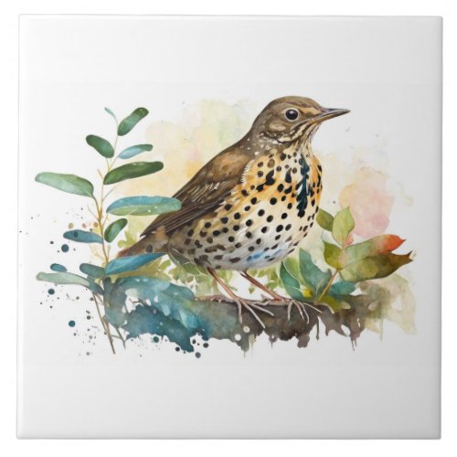 Meadowlark On a Solid White Background On A Branch Ceramic Tile