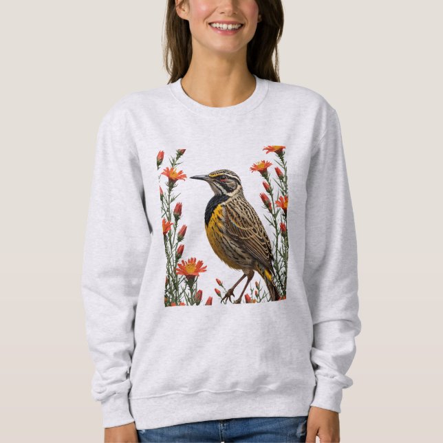 Meadowlark Surrounded By Castilleja linariaefolia  Sweatshirt (Front)