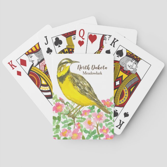 Meadowlark Wild Rose North Dakota Poker Cards (Back)