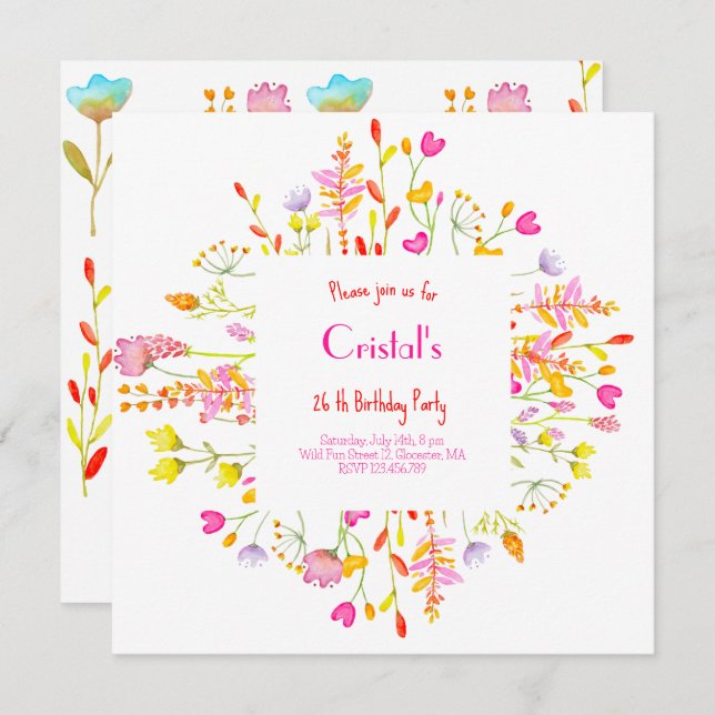 Meadows flowers adults Birthday invitation (Front/Back)