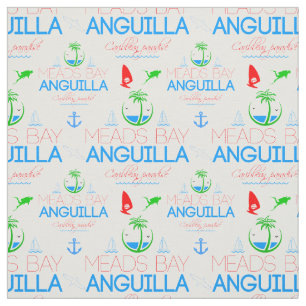 Meads Bay, Anguilla Color Text, Images Pattern  Fabric