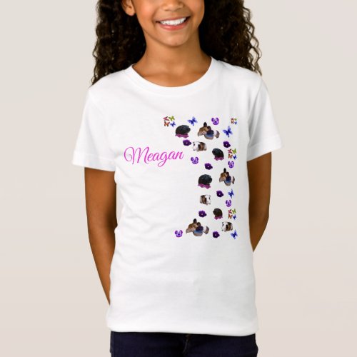 Meagan Name logo With Guinea Pigs And Pansies T_Shirt