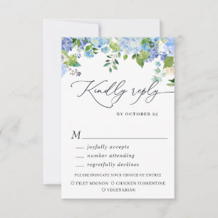 MEAL CHOICE Elegant Blue Hydrangea Wedding RSVP Card