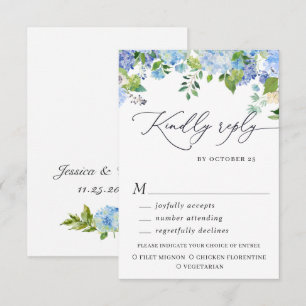 MEAL CHOICE Elegant Blue Hydrangea Wedding RSVP Card
