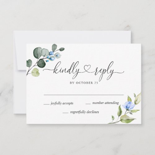 MEAL CHOICE Elegant Eucalyptus Blue Roses Wedding RSVP Card