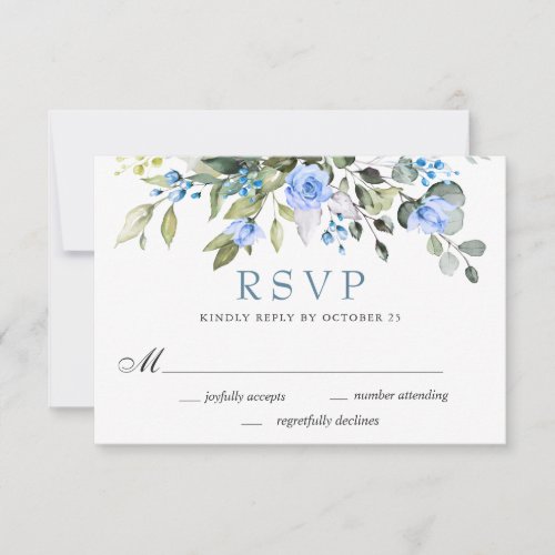 MEAL CHOICE Elegant Eucalyptus Blue Roses Wedding RSVP Card