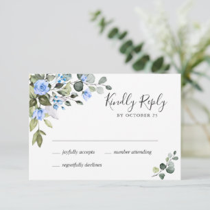 MEAL CHOICE Elegant Eucalyptus Blue Roses Wedding  RSVP Card
