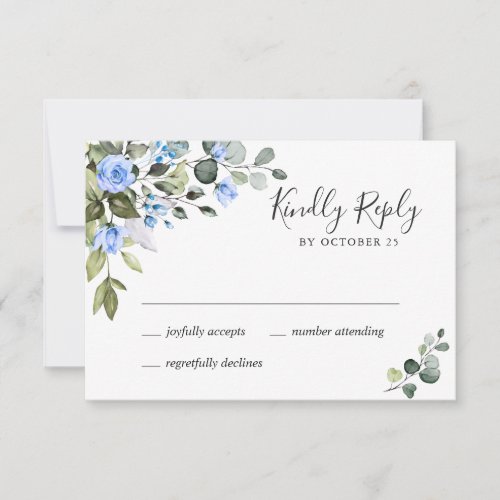 MEAL CHOICE Elegant Eucalyptus Blue Roses Wedding  RSVP Card