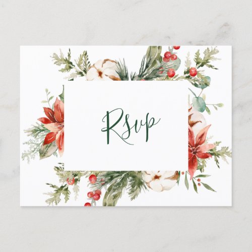 MEAL CHOICE Elegant Red Poinsettia Wedding RSVP Po Postcard