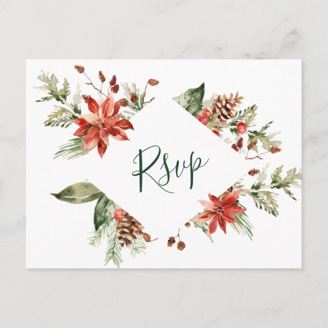 MEAL CHOICE Elegant Red Poinsettia Wedding RSVP Postcard (Front)