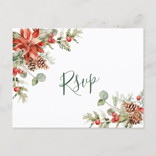 MEAL CHOICE Elegant Red Poinsettia Wedding RSVP Postcard