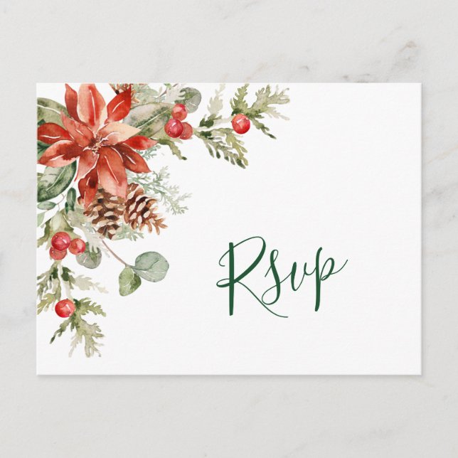 MEAL CHOICE Elegant Red Poinsettia Wedding RSVP Postcard (Front)