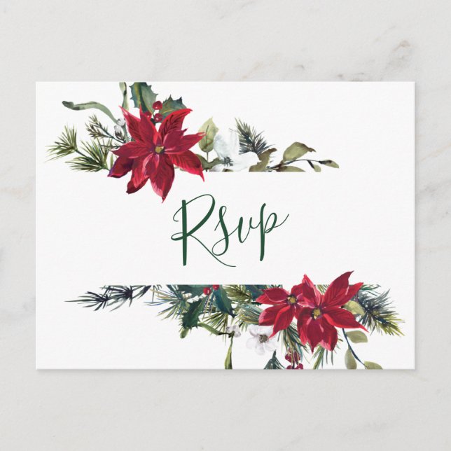 MEAL CHOICE Elegant Red Poinsettia Wedding RSVP Postcard (Front)