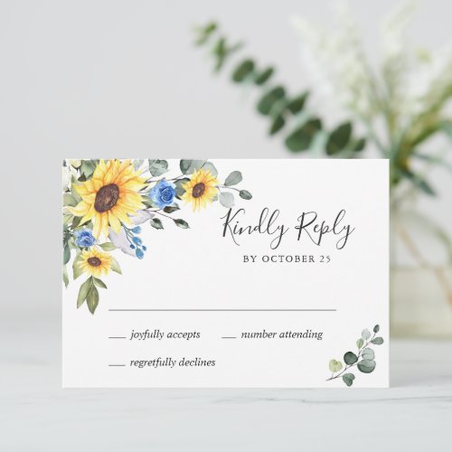 MEAL CHOICE Elegant Sunflowers Eucalyptus Wedding RSVP Card