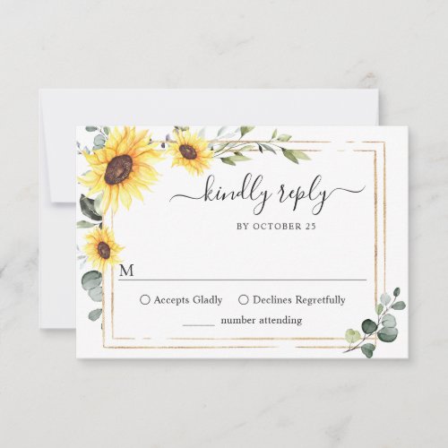 MEAL CHOICE Elegant Sunflowers Eucalyptus Wedding RSVP Card