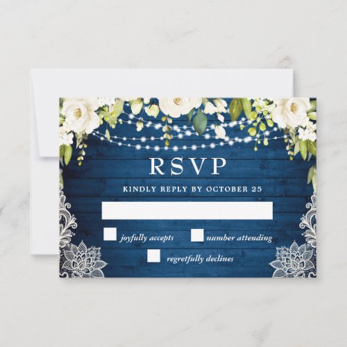 MEAL CHOICE Elegant White Roses Rustic Wedding RSVP Card