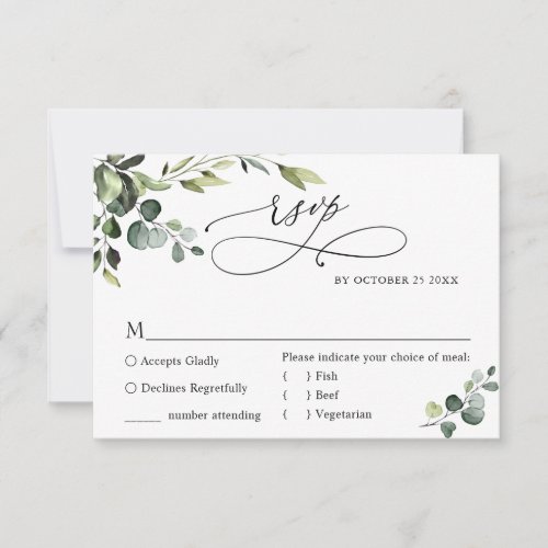 MEAL CHOICE Eucalyptus Watercolor Floral Wedding RSVP Card
