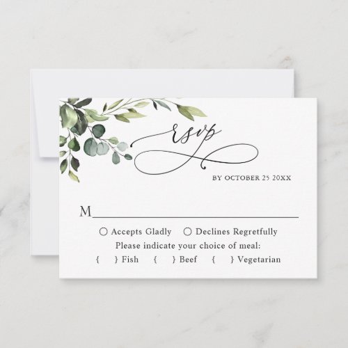 MEAL CHOICE Eucalyptus Watercolor Floral Wedding  RSVP Card