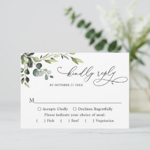 MEAL CHOICE Eucalyptus Watercolor Floral Wedding RSVP Card