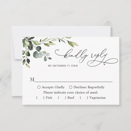 MEAL CHOICE Eucalyptus Watercolor Floral Wedding RSVP Card