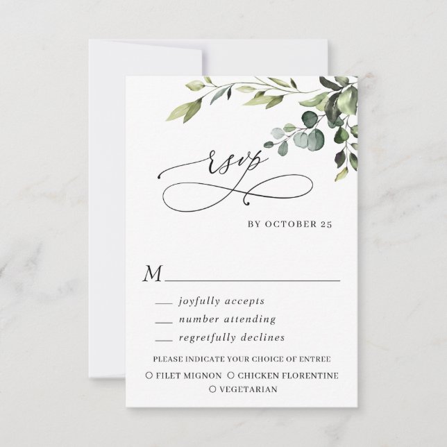 MEAL CHOICE Eucalyptus Watercolor Floral Wedding RSVP Card (Front)