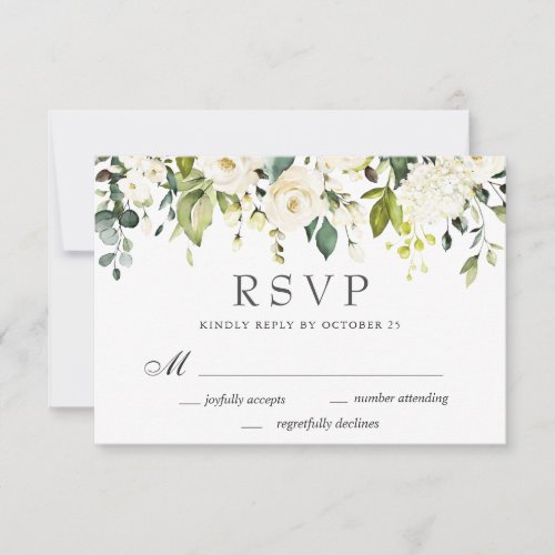 MEAL CHOICE Eucalyptus White Roses Floral Wedding RSVP Card