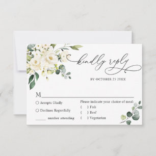 MEAL CHOICE Eucalyptus White Roses Floral Wedding RSVP Card